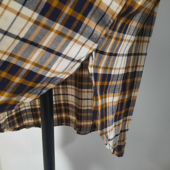 Rachel Roy Long Sleeve Navy Blue Dark Yellow Plaid BF Style Button Up Shirt - Picture 7 of 13